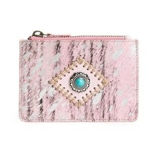 Myra Pink Eye of the Goddess Hair-On Leather Wallet Card Holder S-11368